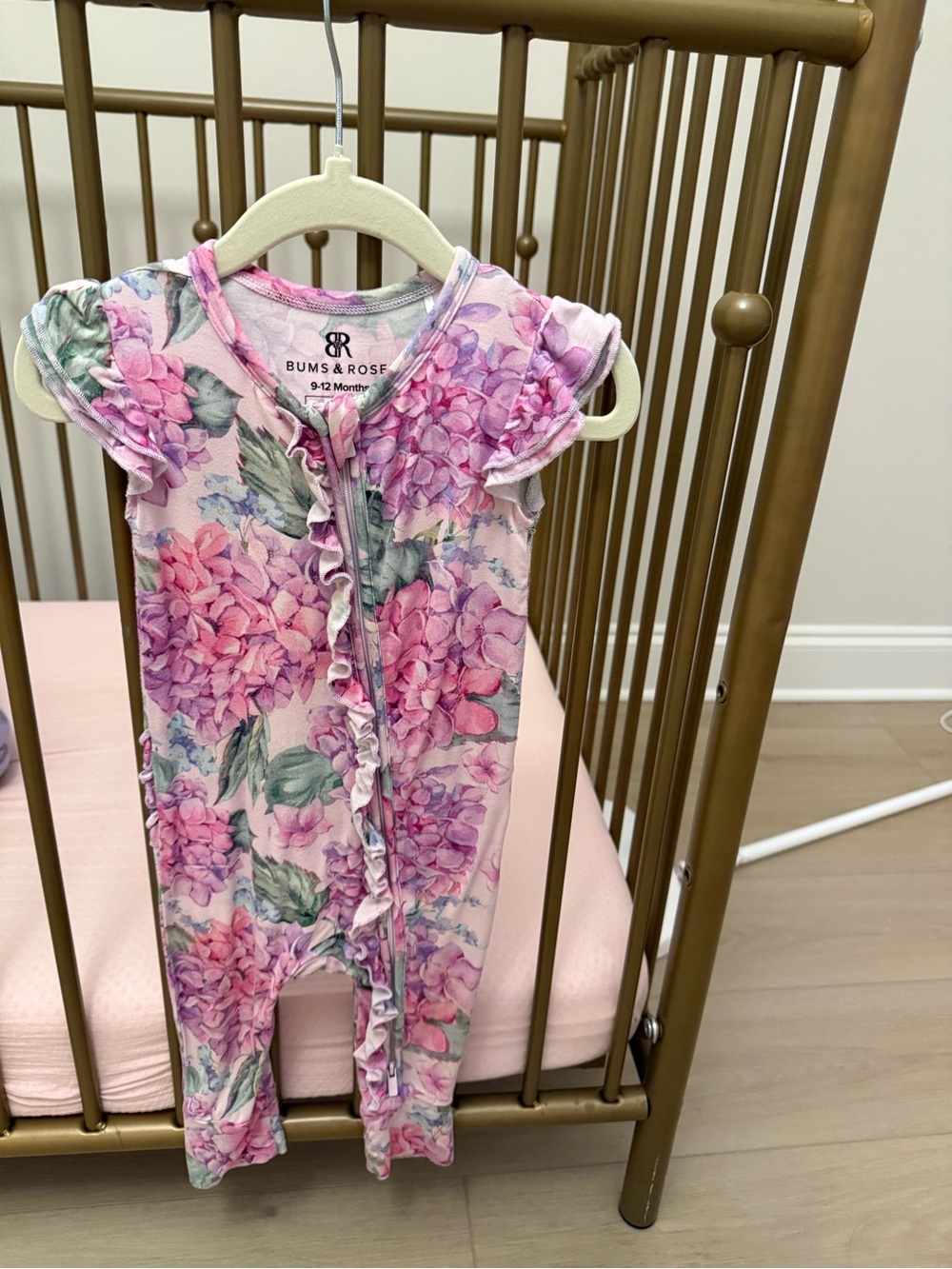 Bums & Rose Pink Floral Ruffle Footie One-Piece